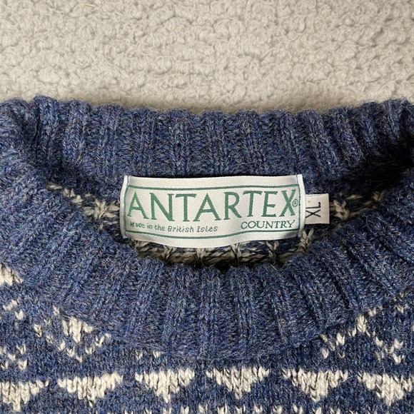 Antartex Sweater Mens XL Blue Aran Fishermans Wool Silk Blend Made in Scotland - Picture 2 of 8